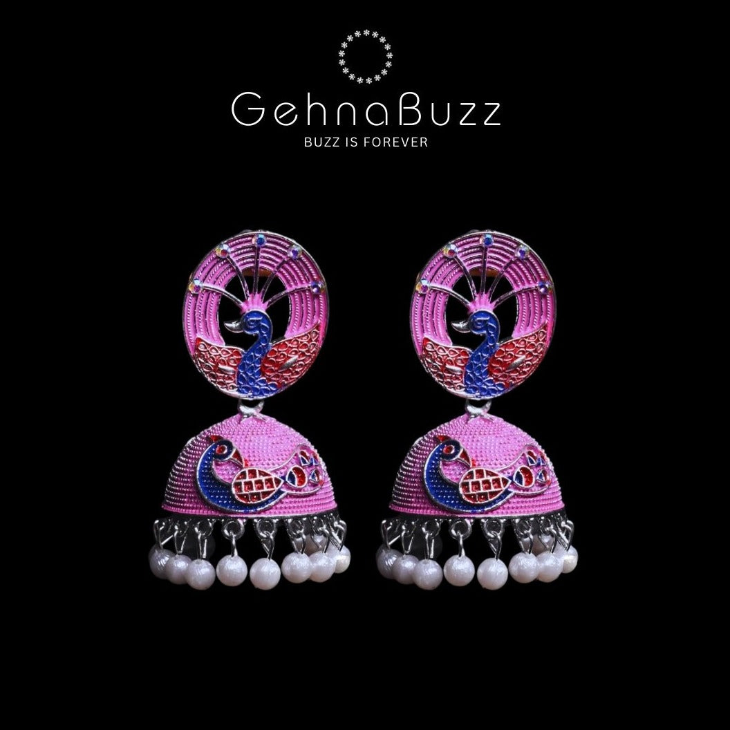 GehnaBuzz Blooming Kaarigari Peacock Jhumki