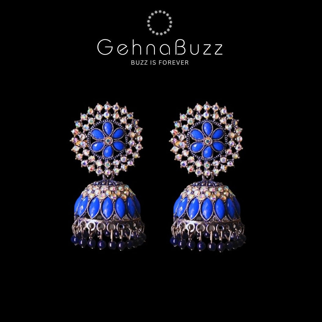 GehnaBuzz Frill Stone Studded Kaarigari Jhumki