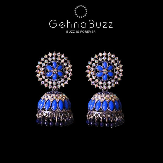 GehnaBuzz Frill Stone Studded Kaarigari Jhumki