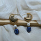 Gehnabuzz Pearl Drop Stainless Steel 18k Gold Plated Blue Natural Stone Earrings