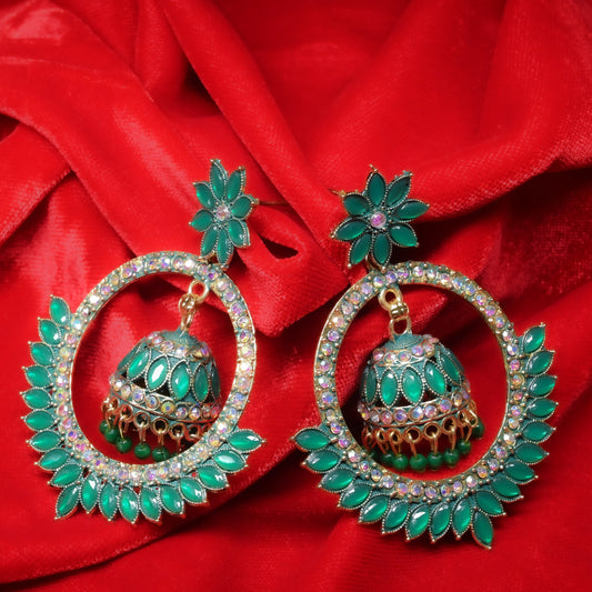 GehnaBuzz Traditional Blue Kundan Style Jhumka