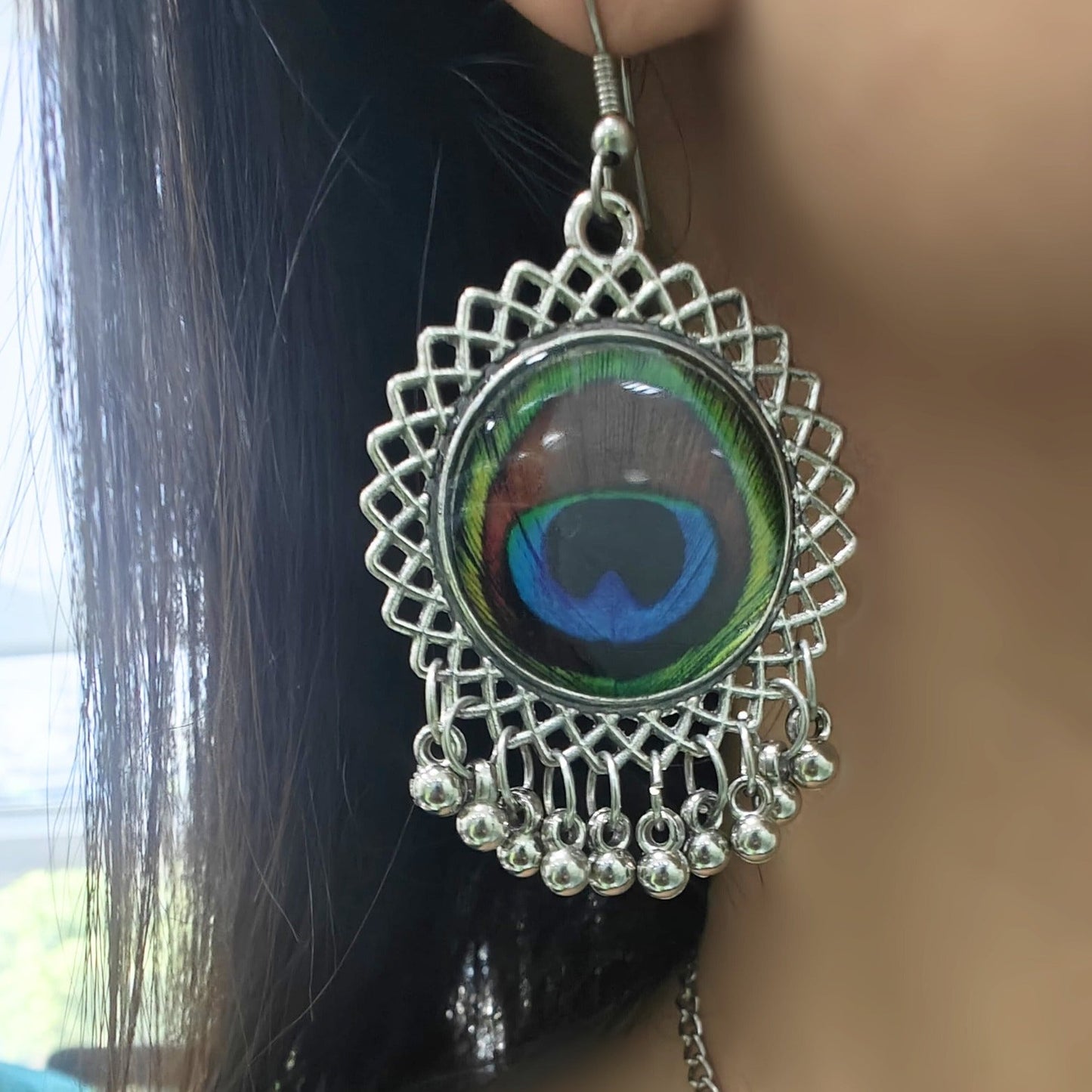 GehnaBuzz Oxidized Peacock Circle Necklace