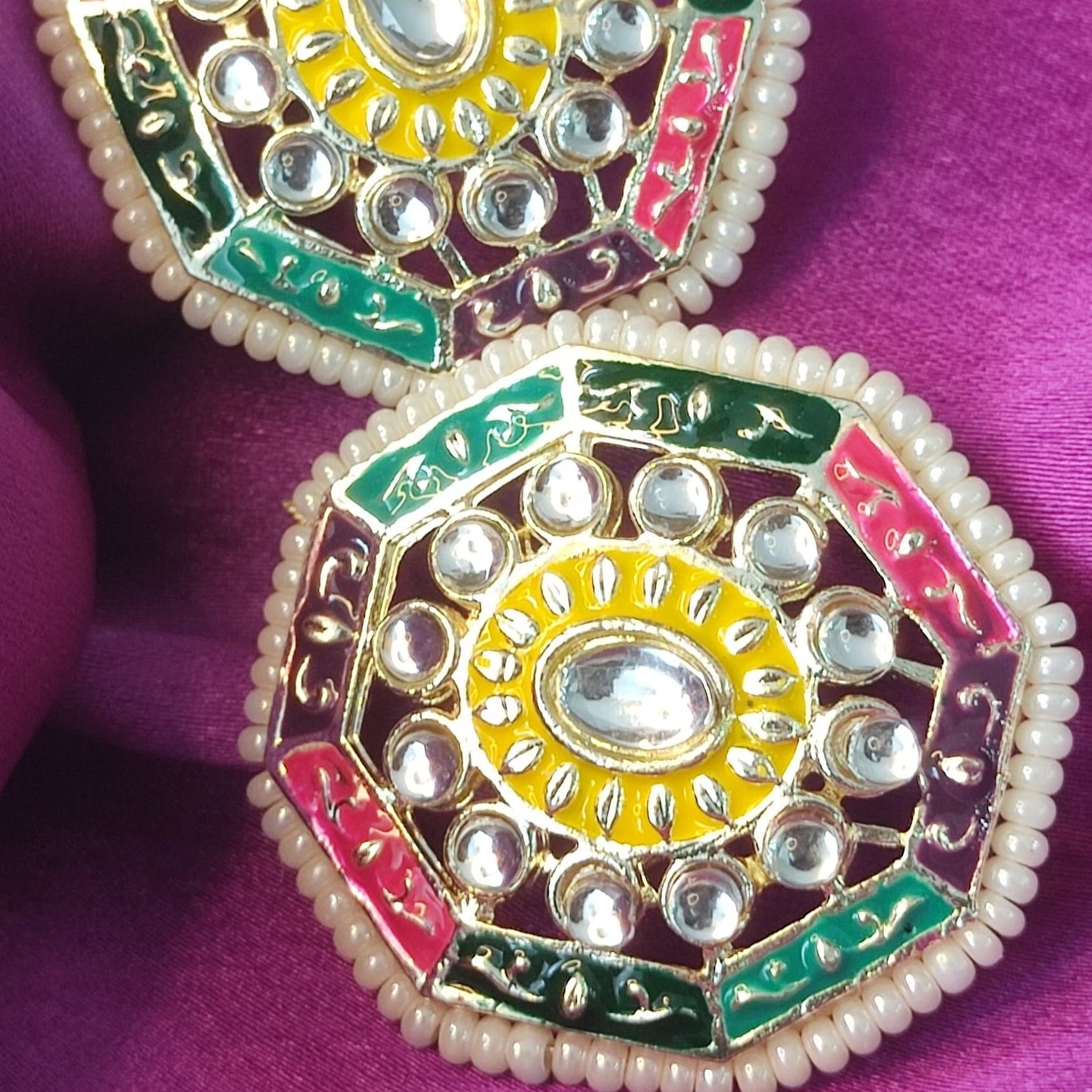 GehnaBuzz Designer Glass & Pearl Studded Octagonal Earrings