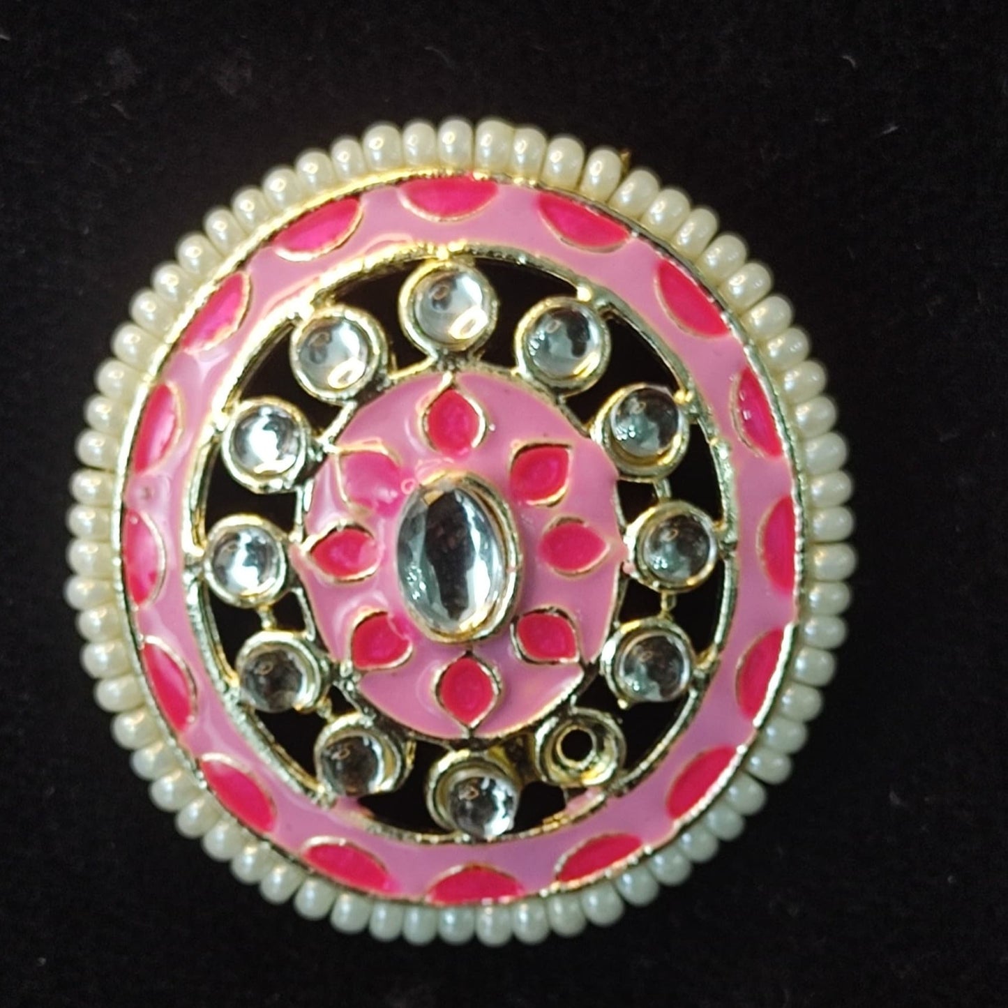 GehnaBuzz Designer Glass & Pearl Studded Pink Earrings