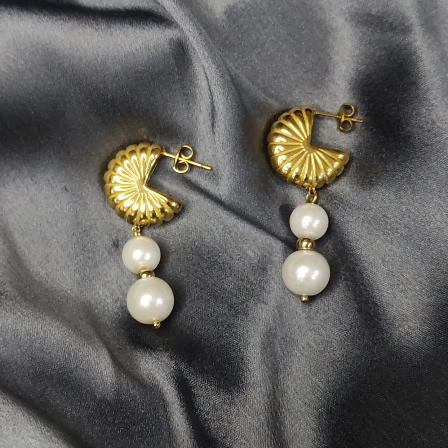 Gehnabuzz Pearl Drop Stainless Steel 18k Gold Plated White Natural Stone Earrings