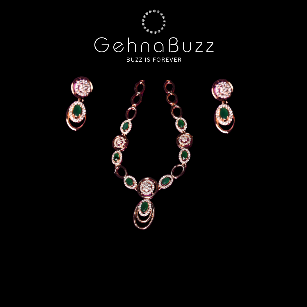 GehnaBuzz Simmering Green Crystal Sitara Necklace