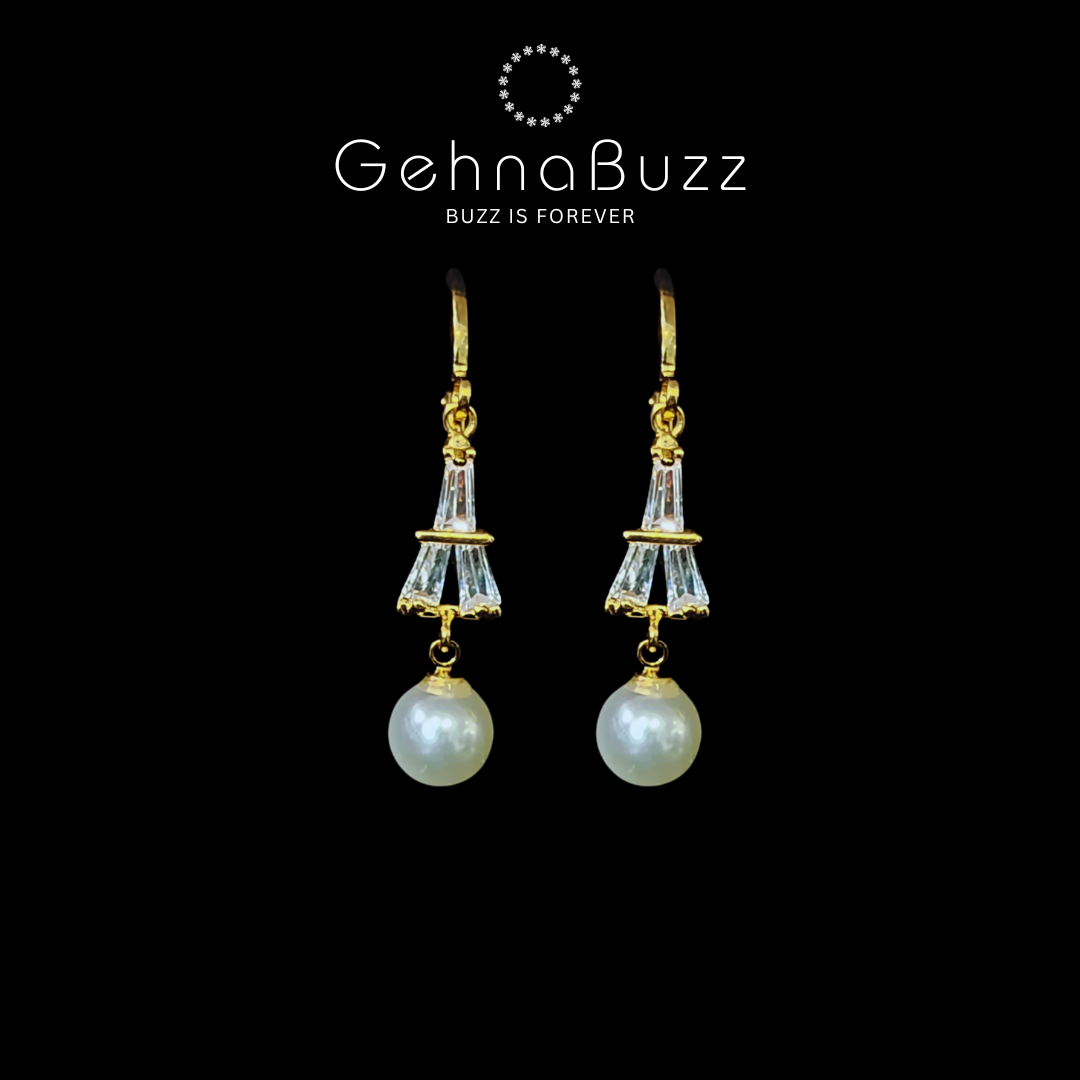 GehnaBuzz Eiffel Tower Pearl Hanging Earrings