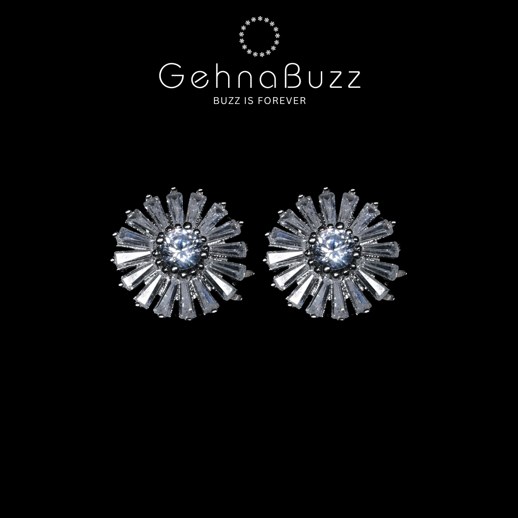 GehnaBuzz Crystal Sunburst Golden Stud Earring