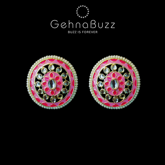 GehnaBuzz Designer Glass & Pearl Studded Pink Earrings