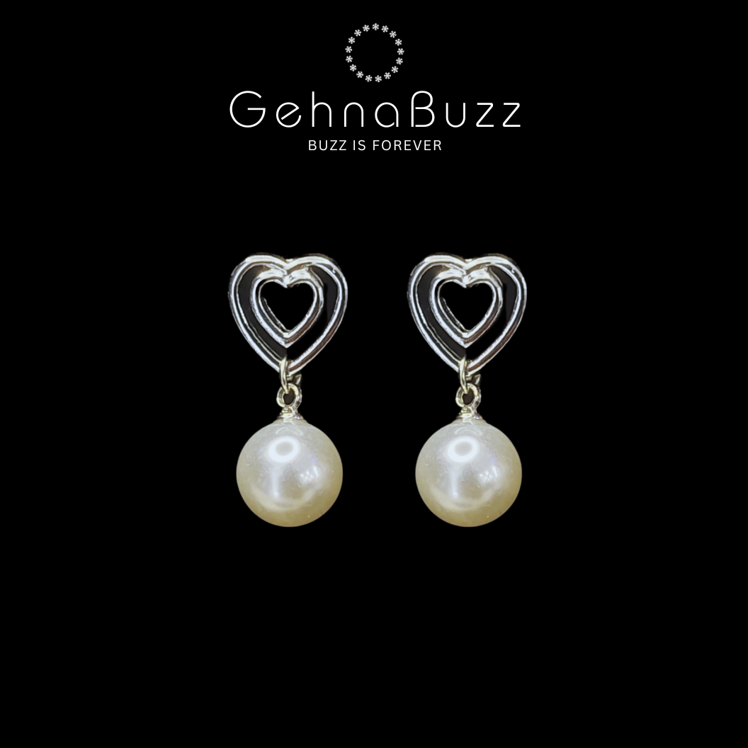 GehnaBuzz Mesmerizing Heart in Heart Pearl Earring