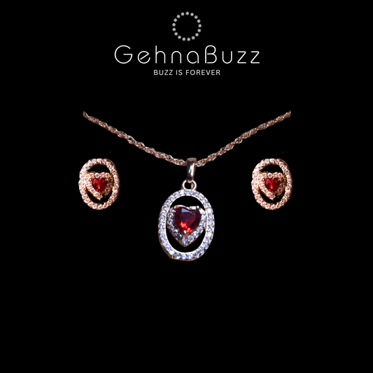 GehnaBuzz Dazzling Red Heart Pendant Set